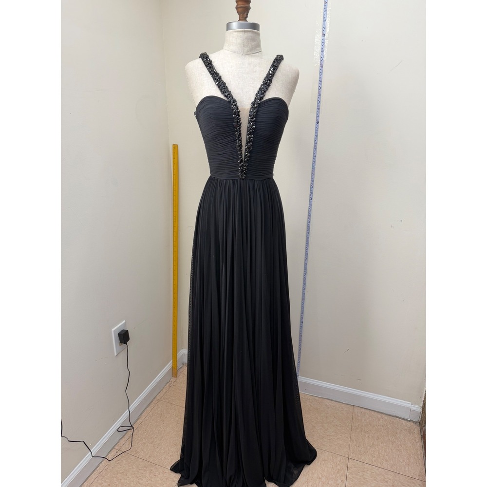 Sherri Hill 51933 Black Beaded Pleated Formal Gown Size 00 NWT $400